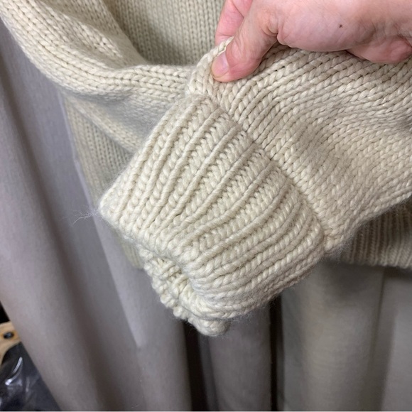 River Island Chunky Knit Bomber Jacket Faux Fur Fleeced Beige Sz M Slim Full Zip - Picture 5 of 12